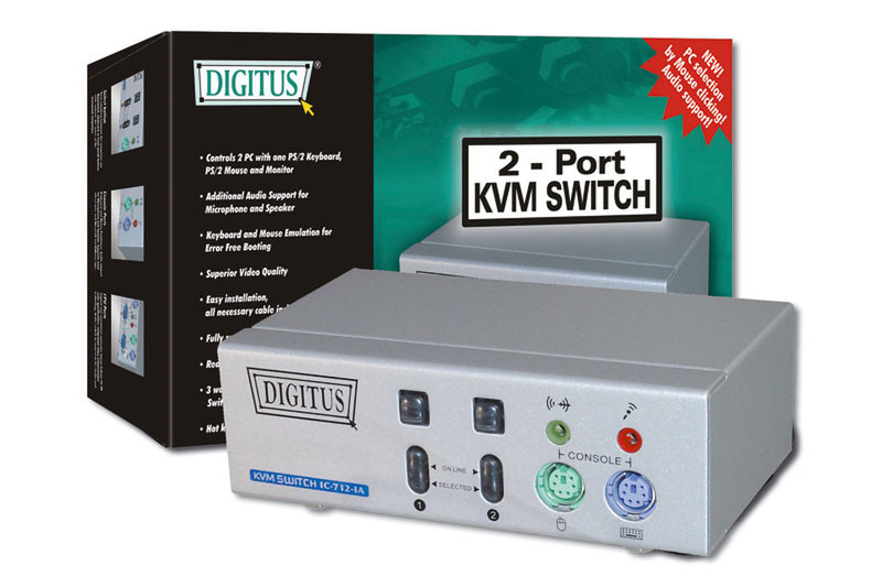 Digitus KVM Switch 1User - 2PCs Grey KVM switch