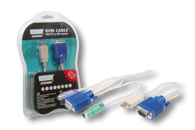 Digitus KVM-Switch Cable Built in PS2 to USB Tastatur/Video/Maus (KVM)-Kabel