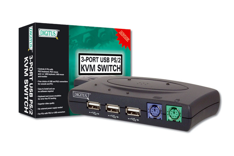 Digitus KVM Switch 1User - 2PCs Schwarz Tastatur/Video/Maus (KVM)-Switch