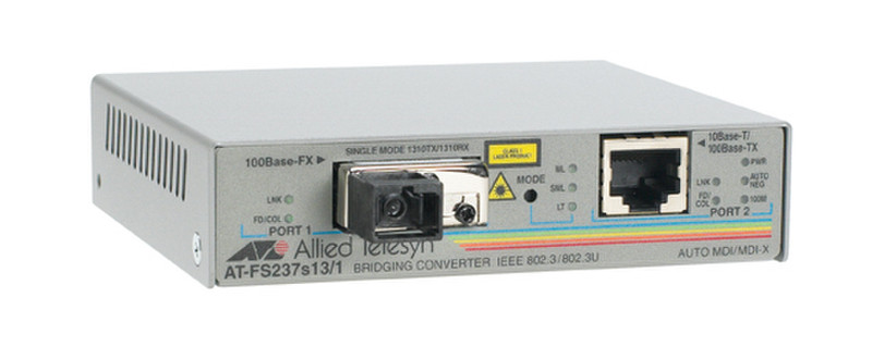 Allied Telesis 2-port FE Switch media converter 10/100TX to 100FX (SC), 15km 100Мбит/с сетевой медиа конвертор