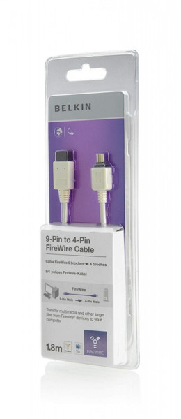 Belkin F3N403CP1.8M 1.8м 9-p 4-p Белый FireWire кабель