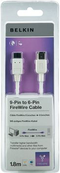 Belkin F3N404CP1.8M 1.8м 9-p 6-p Белый FireWire кабель