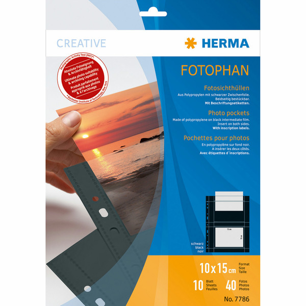 HERMA Fotophan transparent photo pockets 10x15 cm landscape black 10 pcs. sheet protector