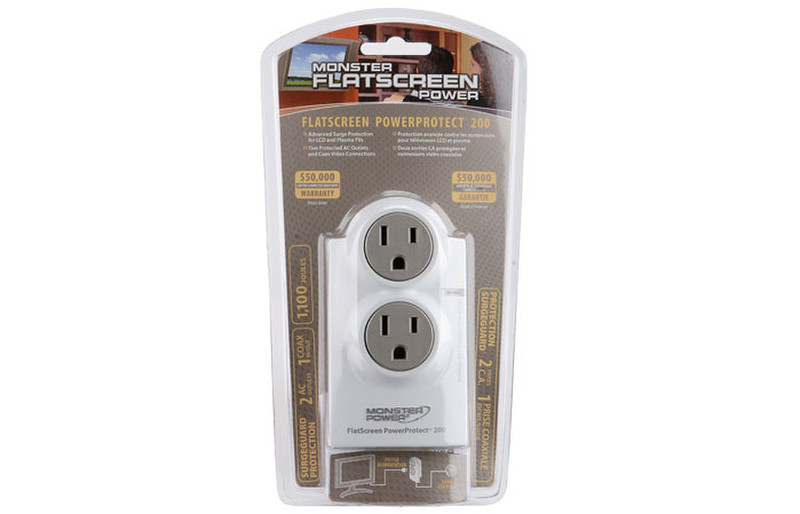 Monster Cable FlatScreen PowerProtect 200 2AC outlet(s) White surge protector