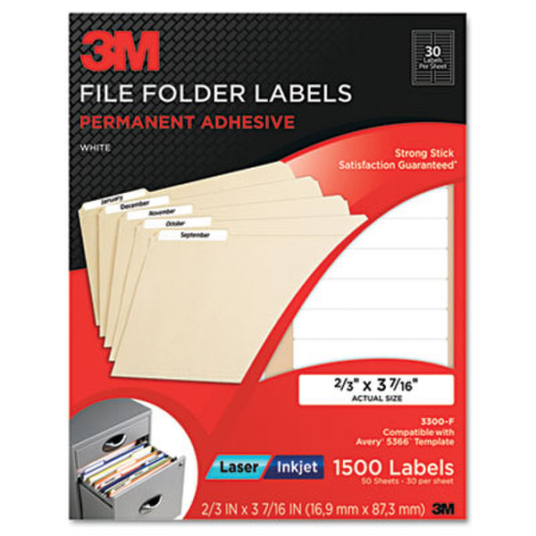 3M Permanent Adhesive File Folder Labels Белый Permanent Adhesive