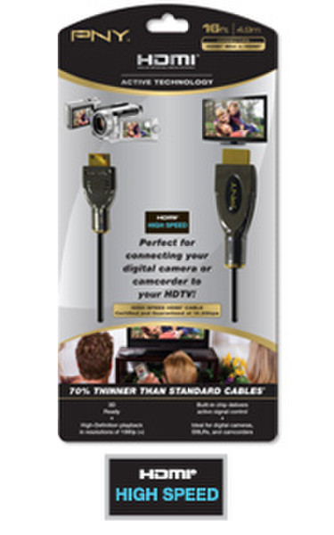 PNY C-H-A10-C16 4.88m HDMI Mini-HDMI Schwarz HDMI-Kabel