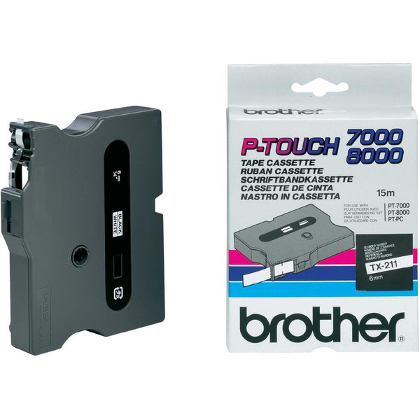 Brother TX-211 Черный на белом TX этикеточная лента