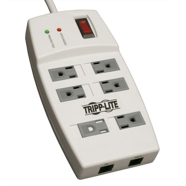 Tripp Lite Protect It! 6-Outlet Surge Protector, 6-ft. Cord, 1080 Joules, Ethernet Protection, Safety Covers