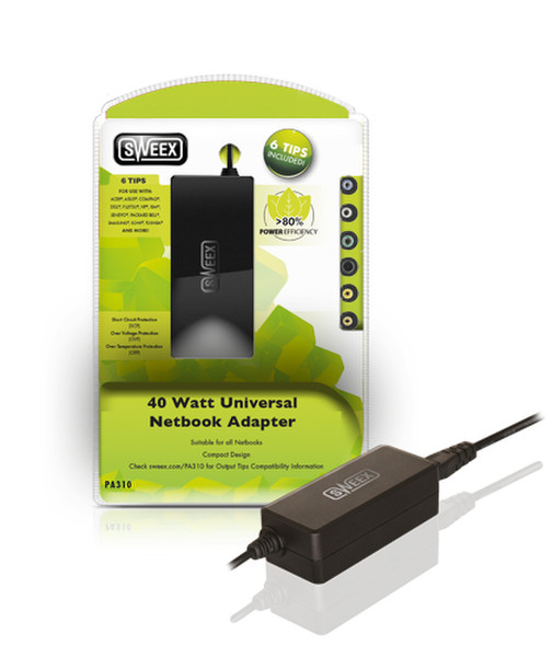 Sweex PA310 Для помещений 40Вт Черный адаптер питания / инвертор