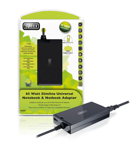 Sweex PA301 Для помещений 90Вт Черный адаптер питания / инвертор