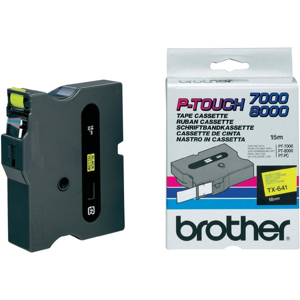 Brother TX-641 Black on yellow TX label-making tape