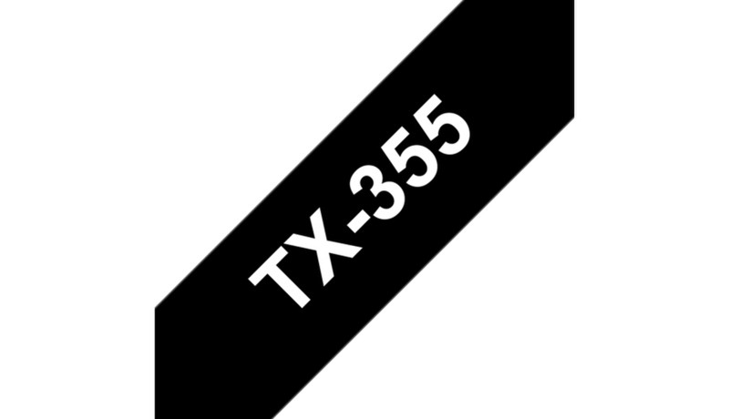 Brother TX-355 White on black TX label-making tape