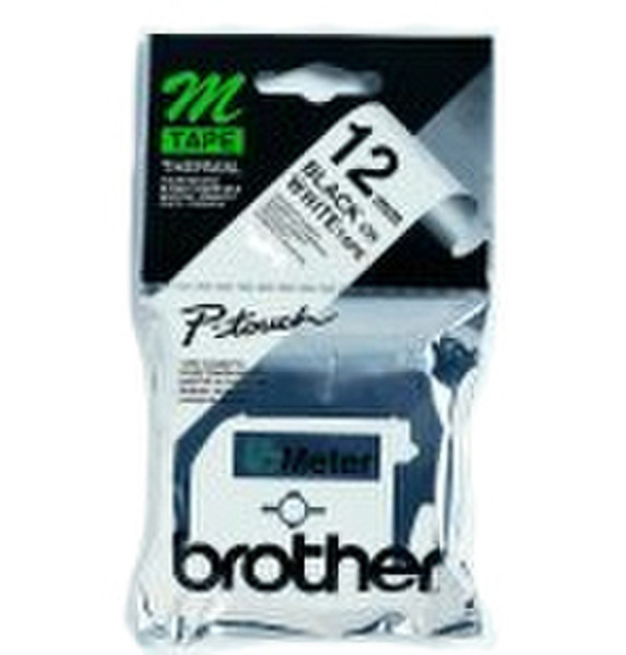 Brother Labelling Tape - 12mm, Black/White, Blister M label-making tape