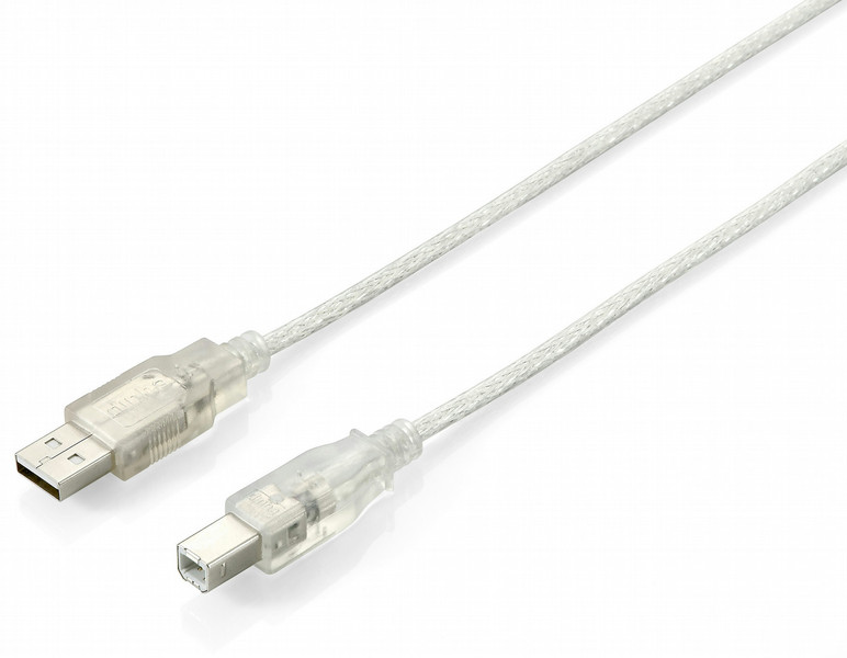 Equip USB A/USB B 2.0 1.0m 1м USB A USB B Cеребряный, Прозрачный кабель USB