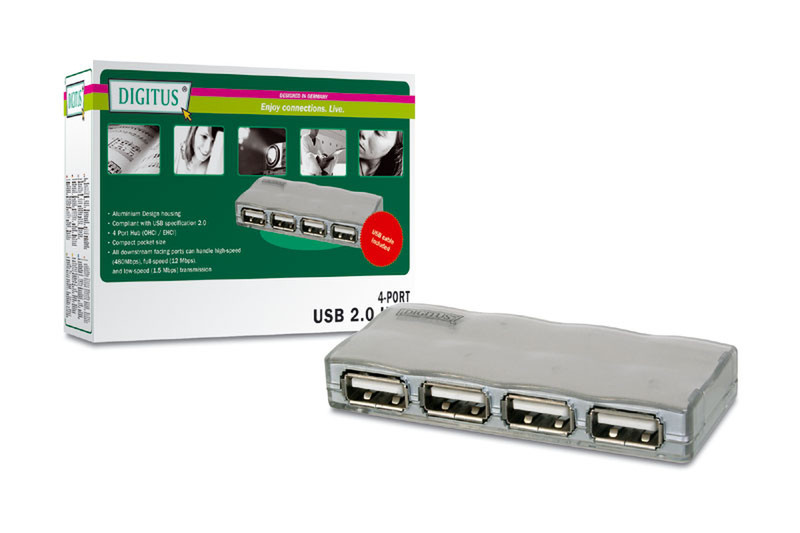 Digitus 4-Port hub USB 2.0 Grey cable interface/gender adapter