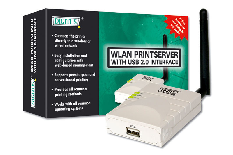 Digitus WLAN - Fast Ethernet Print Server Беспроводная LAN сервер печати