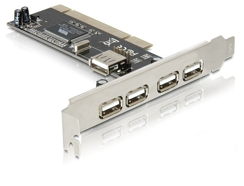 DeLOCK USB2.0 PCI card, 4+1 Port интерфейсная карта/адаптер