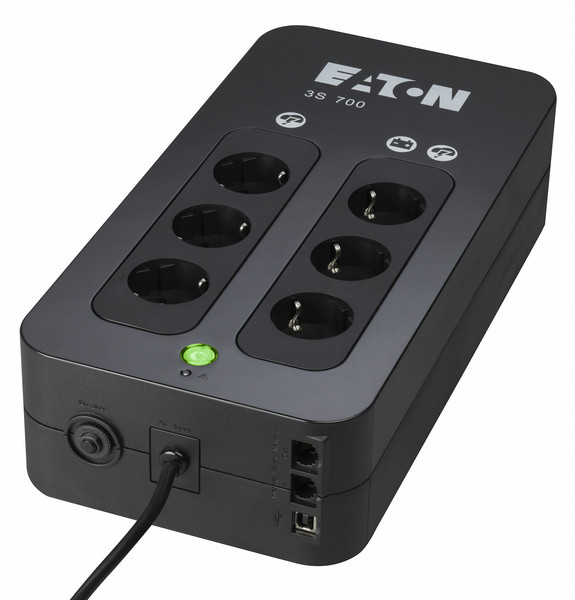 Eaton 3S 700 DIN 700VA 6AC outlet(s) Mini Tower Black uninterruptible power supply (UPS)