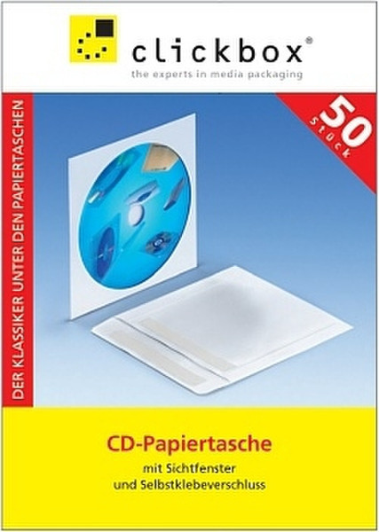 Clickbox CD paper bag w/ window, 50PK Белый