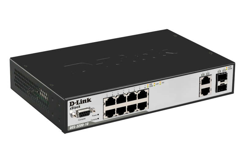 D-Link DES-3200-10 gemanaged L2 1U Schwarz Netzwerk-Switch