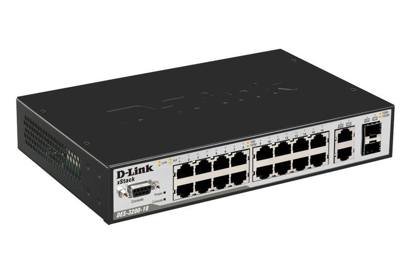 D-Link DES-3200-18 gemanaged L2 1U Schwarz Netzwerk-Switch