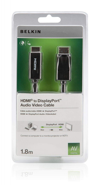 Belkin F2CD001CP1.8M 1.8m DisplayPort HDMI Black video cable adapter