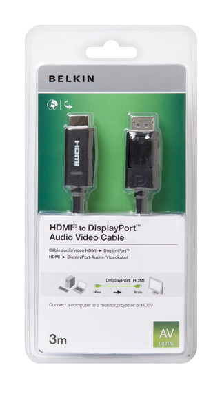 Belkin F2CD001CP3M 3m DisplayPort HDMI Schwarz Videokabel-Adapter