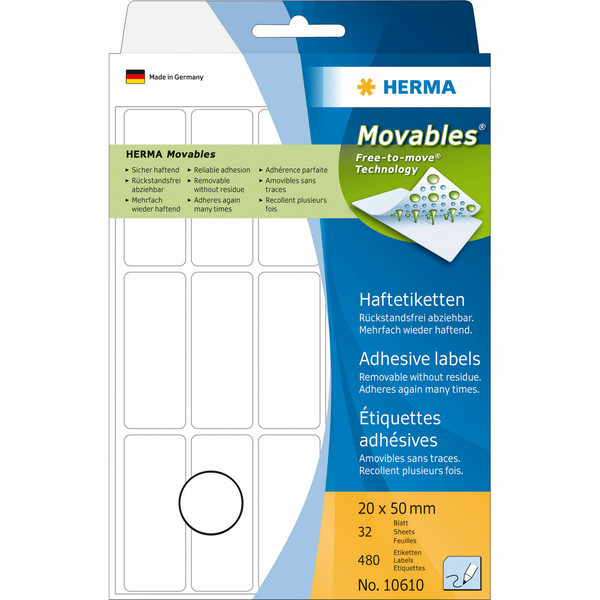 HERMA Vielzwecketiketten 20x50 mm weiß Movables/ablösbar Papier matt 480 St selbstklebendes Etikett