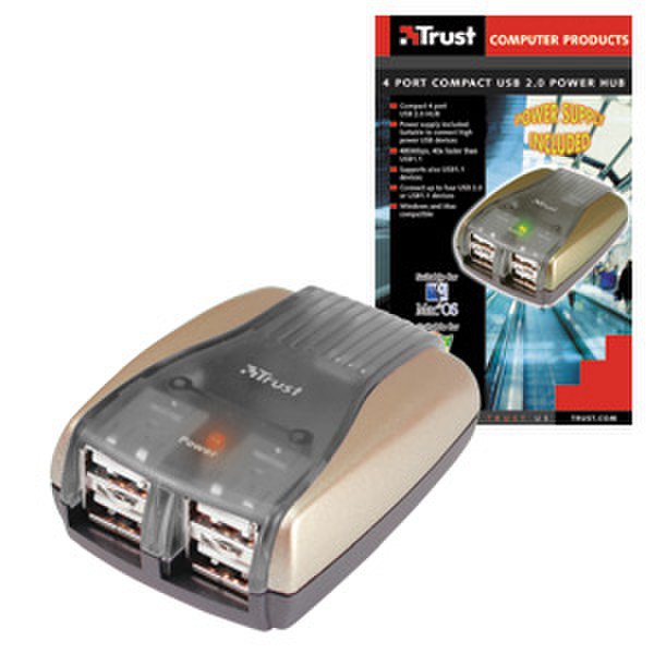 Trust 4 PORT COMPACT USB 2.0 POWER HUB 480Мбит/с хаб-разветвитель