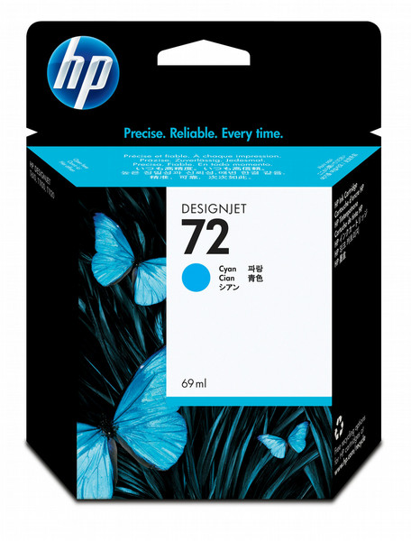HP 72, Струйный картридж DesignJet, 69 мл, Голубой