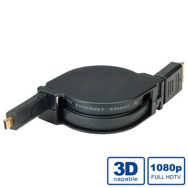 Value HDMI High Speed Cable with Ethernet, HDMI Type A M - HDMI Type D M, retractable 1.2 m