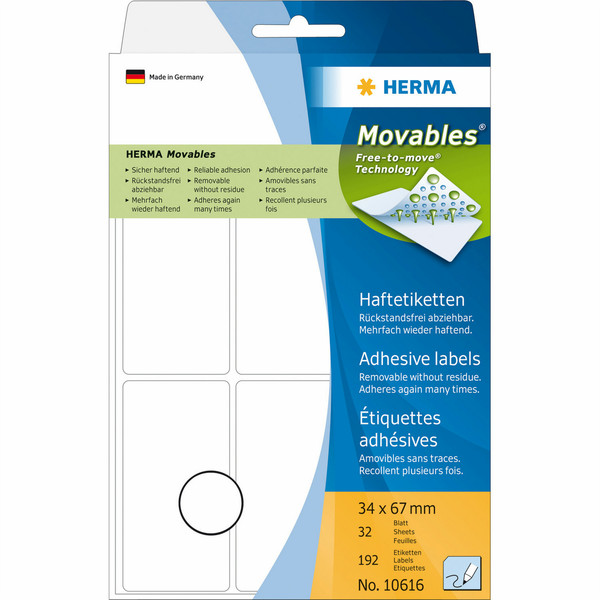 HERMA Multi-purpose labels 34x67 mm white Movables/removable paper matt 192 pcs self-adhesive label