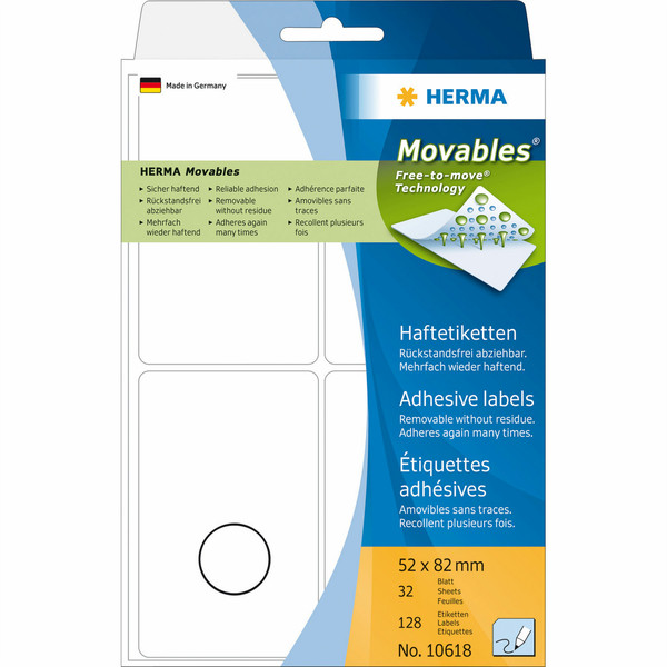 HERMA Multi-purpose labels 52x82 mm white Movables/removable paper matt 128 pcs self-adhesive label