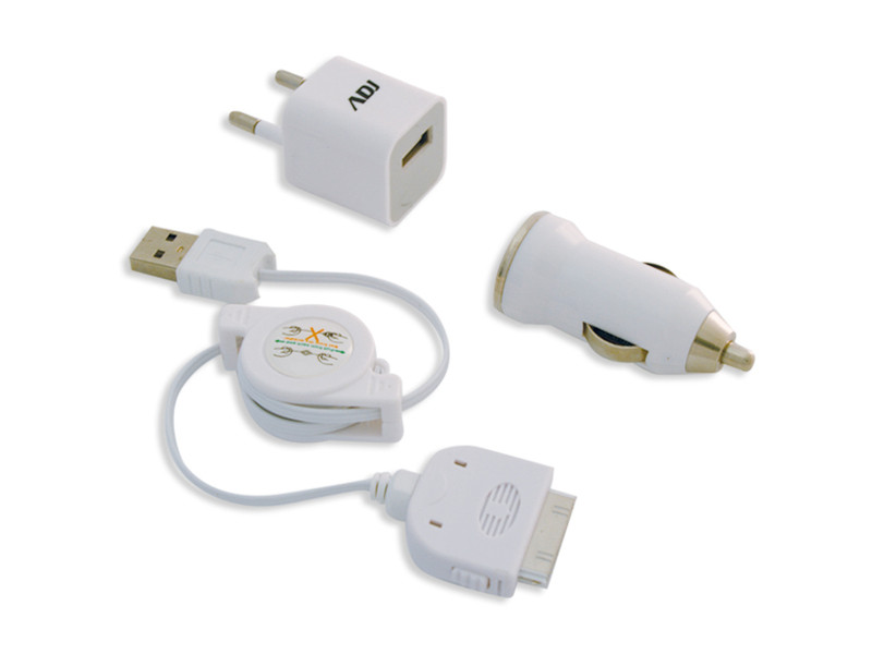 Adj Battery Charger Kit iPhone 3G/4G USB 2.0, Auto White mobile phone cable