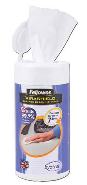 Fellowes Virashield Telephone Cleaning Wipes 75 pack. Screens/Plastics Equipment cleansing wet & dry cloths