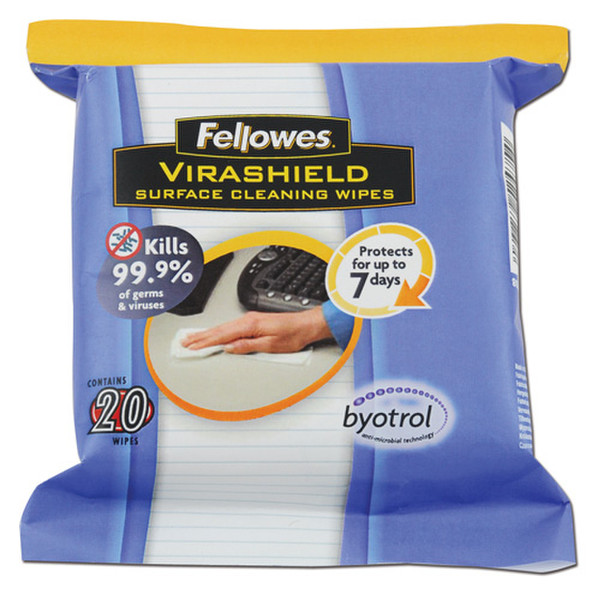 Fellowes Virashield Surface Cleaning Wipes 20 pack. Экраны/пластмассы Equipment cleansing wet & dry cloths