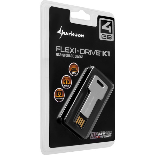 Sharkoon Flexi-Drive K1 4GB 4ГБ USB 2.0 Type-A Cеребряный USB флеш накопитель