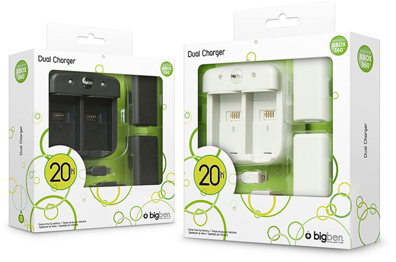 Bigben Interactive Dual Charger Xbox360 Indoor battery charger Black,White