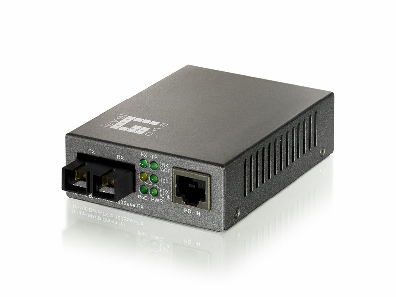 LevelOne 10/100BASE-TX to 100BASE-FX SMF SC PoE PD Converter network media converter