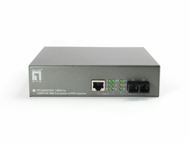 LevelOne 10/100BASE-TX to 100BASE-FX MMF SC PoE Converter, 15.4W network media converter