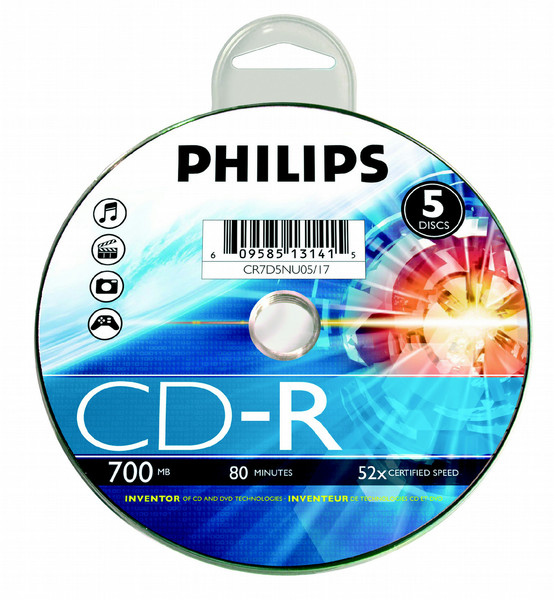 Philips CR7D5NU05/17 CD-R 700МБ 5шт чистые CD