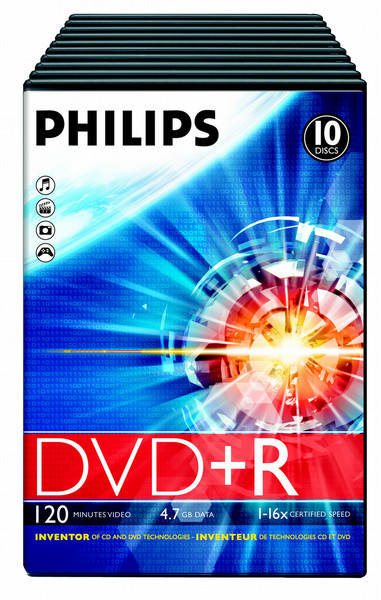 Philips DR4S6V10F/17 4.7ГБ DVD+R 10шт чистый DVD