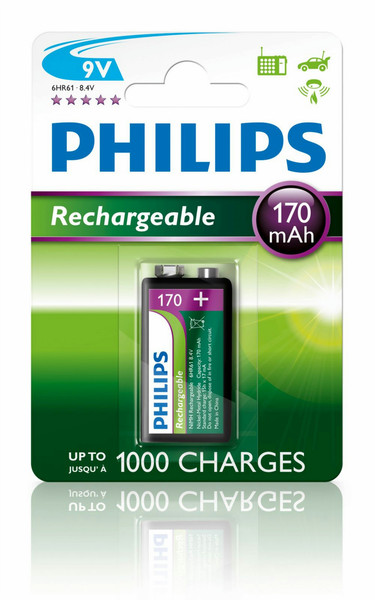 Philips MultiLife 9VB1A17 9V 170mAh Nickel-Metal Hydride Rechargeable accu