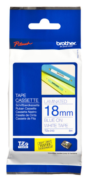 Brother TZE-243 Blue on white TZe label-making tape