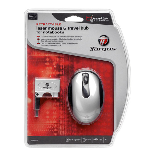 Targus Retractable Laser Mouse & Travel Hub USB Laser Maus