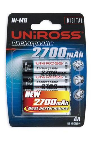 Uniross Rechargeable Batteries AA (4 pack) Nickel-Metal Hydride (NiMH) 2700mAh rechargeable battery