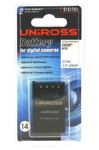 Uniross Li-Ion Battery Casio NP20 Литий-ионная (Li-Ion) 630мА·ч 3.7В аккумуляторная батарея