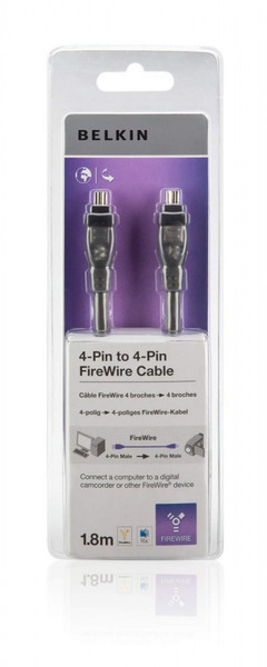 Belkin F3N402CP1-8M 1.8м 4-p 4-p Черный FireWire кабель