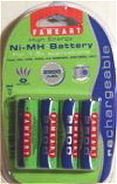 Fameart Blister Pack of 4 X 2500mAh AA Ni-MH Batteries Nickel-Metallhydrid (NiMH) 2500mAh Wiederaufladbare Batterie