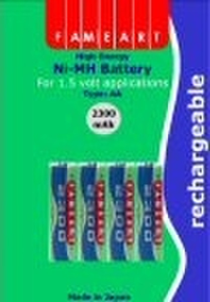 Fameart Blister Pack of 4 X 2300mAh AA Ni-MH Batteries Nickel-Metal Hydride (NiMH) 2300mAh rechargeable battery